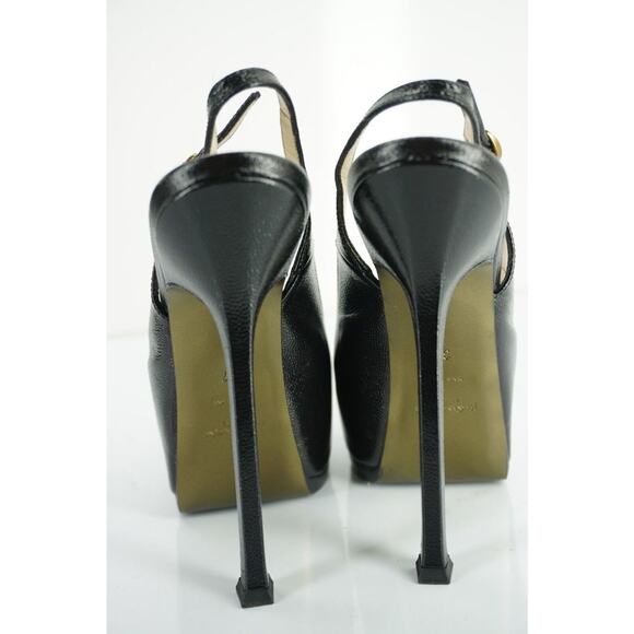 Saint Laurent Textured Patent Tribute Slingback Hidden Platform Pump SZ 37 $850 - Picture 5 of 10
